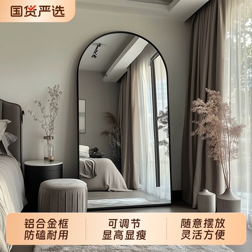 轻奢高级感全身镜家用落地理发店镜子壁挂式高清服装店试衣镜拱形