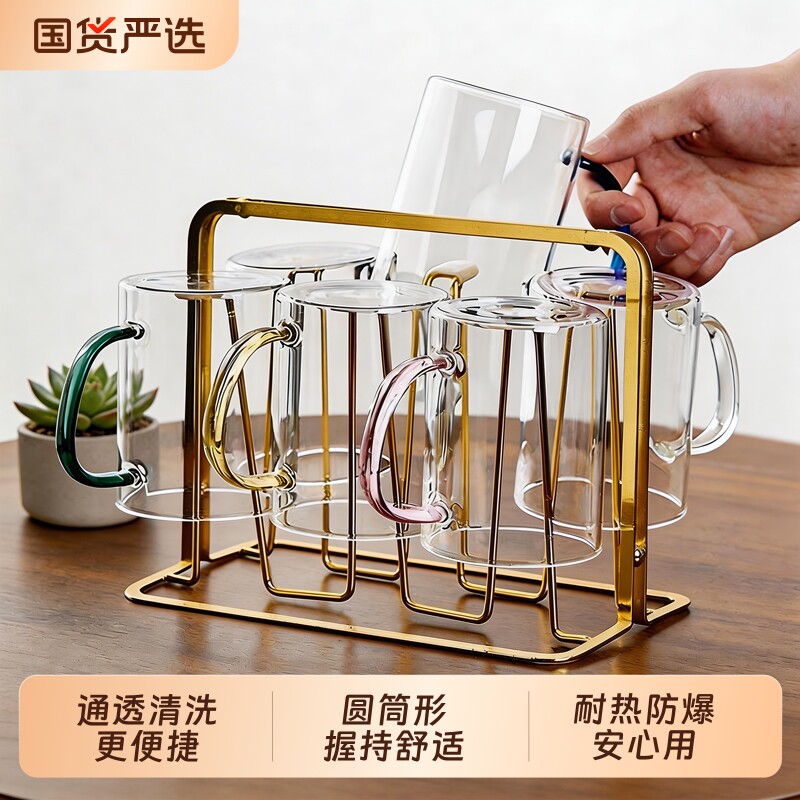 青苹果高硼硅水杯套装家用客厅待客耐高温喝水杯子大容量绿茶轻奢图片