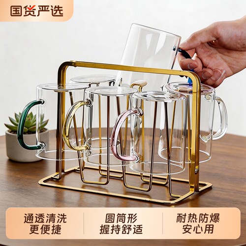 青苹果高硼硅水杯套装家用客厅待客耐高温喝水杯子大容量绿茶轻奢