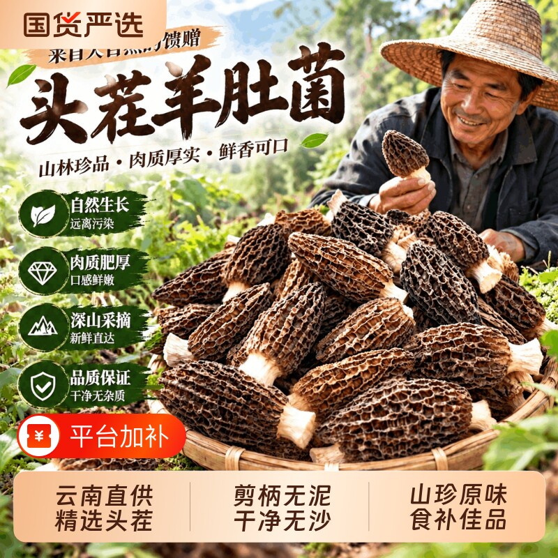 正宗新鲜头茬菌菇羊肚菌干货云南特产宝宝儿童汤料包煲汤美味食材