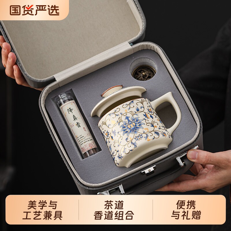 汝窑茶杯马克杯个人专用杯陶瓷杯家用办公杯喝茶水杯高档礼品精致