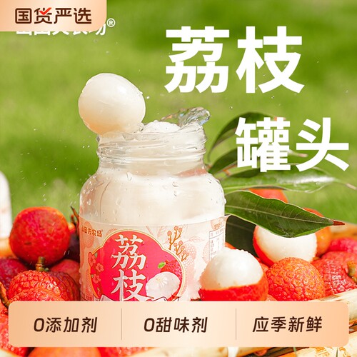 无核荔枝罐头418g*2瓶山田夫农场应季新鲜开罐即食菠萝杨梅枇杷