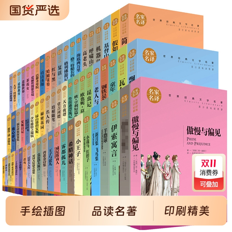 【名家名译】世界名著全套书籍 经典文学书籍10-12-15周岁课外书读物巴黎圣母院简爱小王子青少年版初中生小说畅销书排行榜