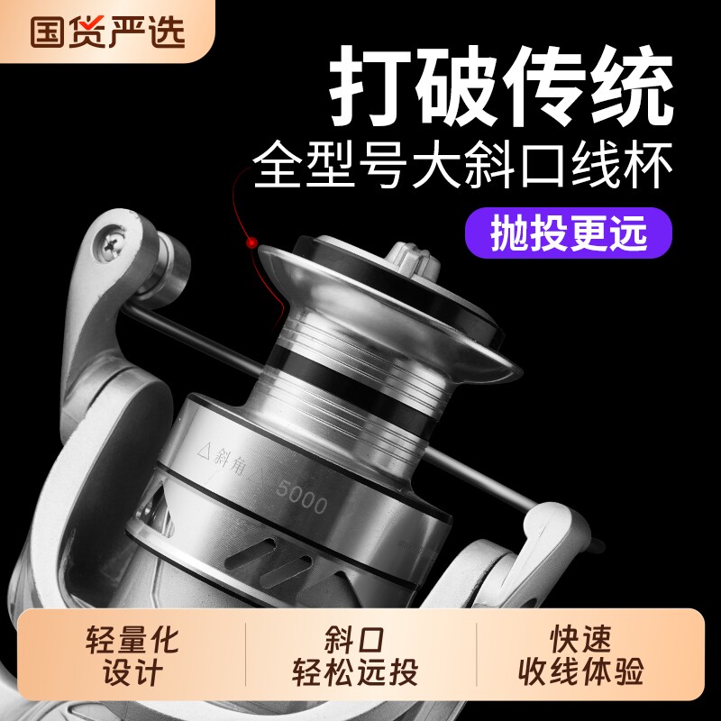 钓德来斜口远投轮金属轮斜角纺车轮路亚浅线杯鱼线轮矶钓正品渔轮