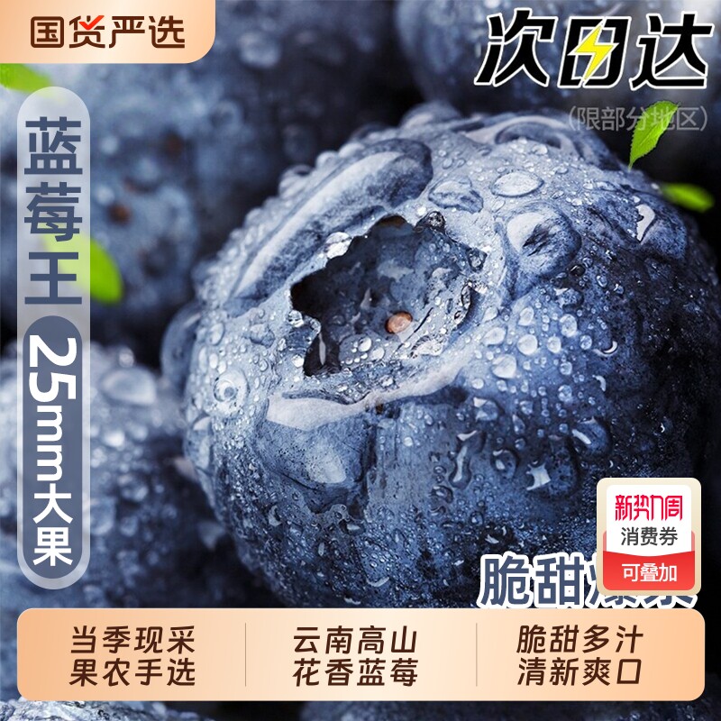 云南蓝莓新鲜水果高山花香蓝莓宝宝辅食L25花香整箱应当季鲜果