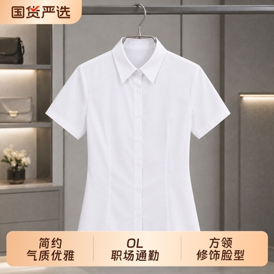 夏季新款正装职业短袖白色衬衫女