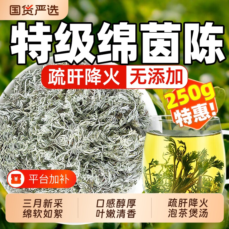 野生茵陈养肝茶500g中药材五味子正品新鲜白蒿三月绵茵陈泡水作用