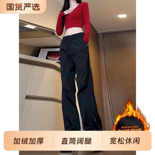 潮牌直筒休闲长裤 美式 加绒加厚户外休闲裤 男女秋冬季 子 软壳冲锋裤