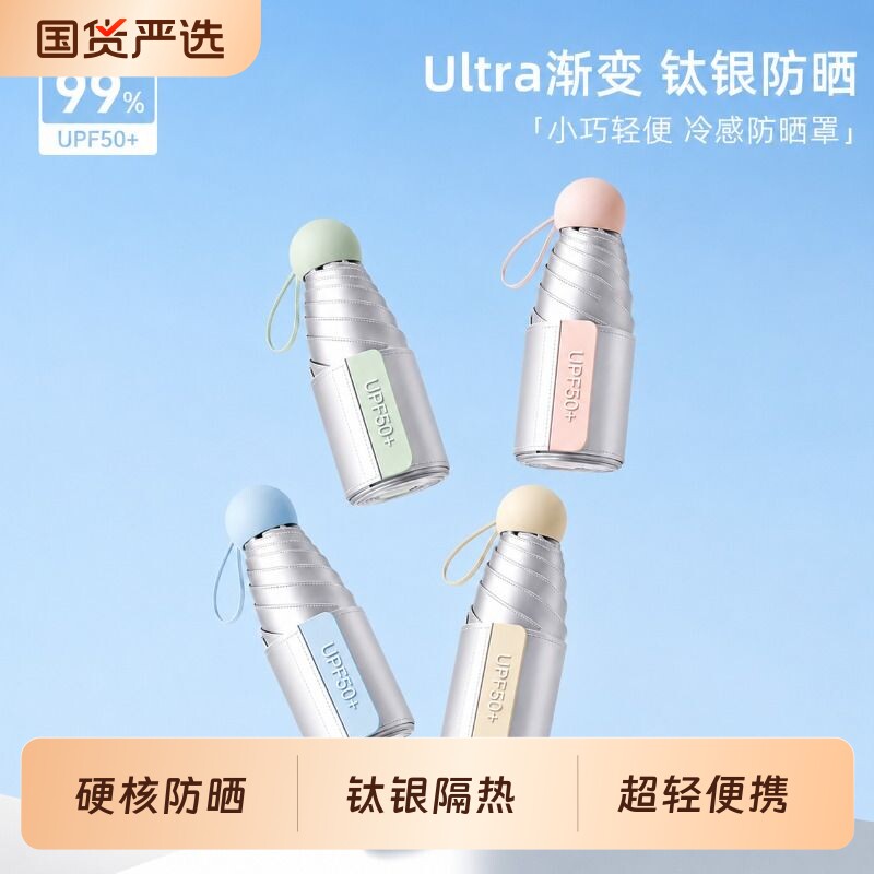 钛银五折遮阳太阳伞超强防紫外线女便携口袋胶囊防晒晴雨两用超轻