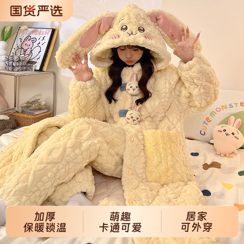 冬季珊瑚绒加厚长袖睡袍女士款