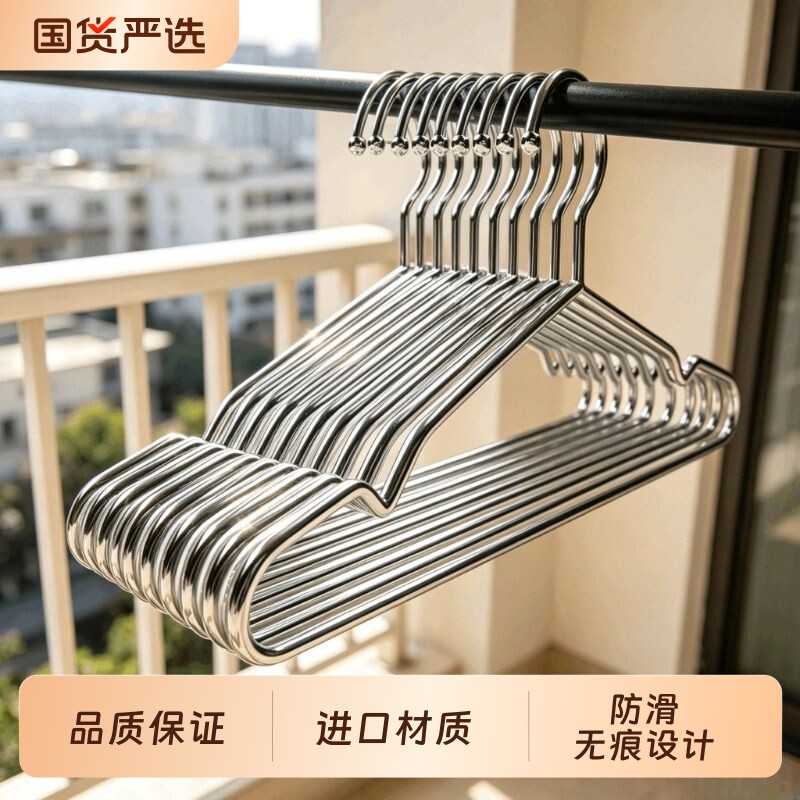304不锈钢衣架特粗实心挂衣架子凉晾衣撑防滑撑子晒衣挂衣服挂钩图片