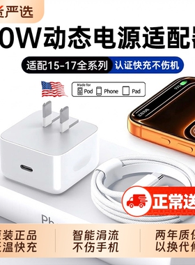 【40W动态快充】适用苹果17promax充电器头iPhone16手机45W快充数据线15pro插头14正typec原13装品ipad一套装