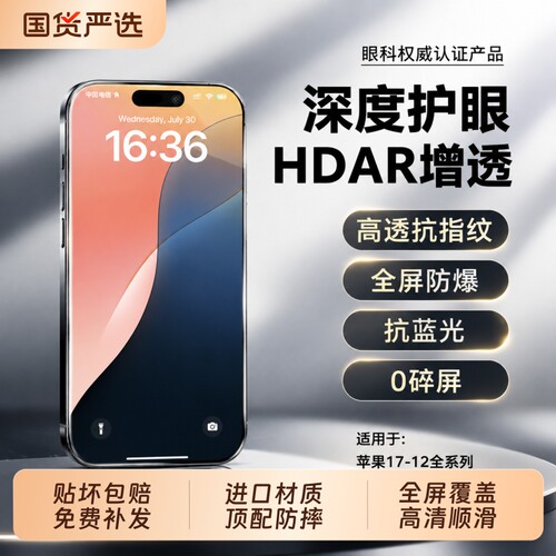 晚萤适用苹果17promax钢化膜新款康宁iPhone16pro全屏15360防窥膜1413玻璃12防摔16plus贴膜mini防爆高清覆盖