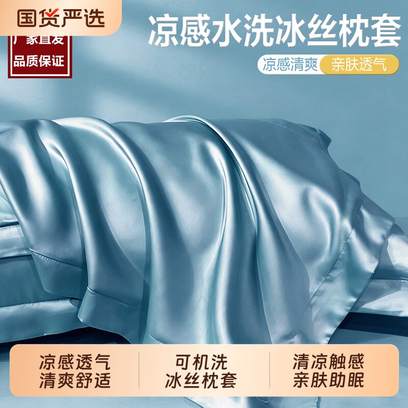 夏季枕套冰丝枕头套一对装家用单个48cmx74cm枕芯三件套男2