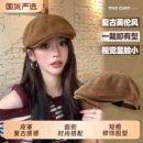 前进帽女2025新款英伦复古贝雷帽大头围显脸小反戴鸭舌报童帽子男