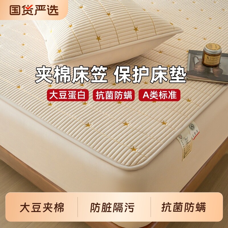 新款刺绣A类大豆夹棉床笠加厚席梦思床垫保护套防滑防水隔尿床罩