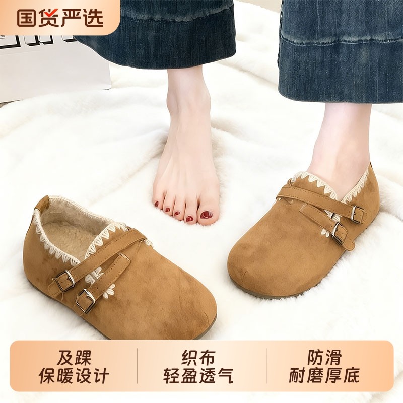 内增高平底勃肯鞋女鞋2025新款冬季加绒保暖一脚蹬豆豆二棉鞋防水