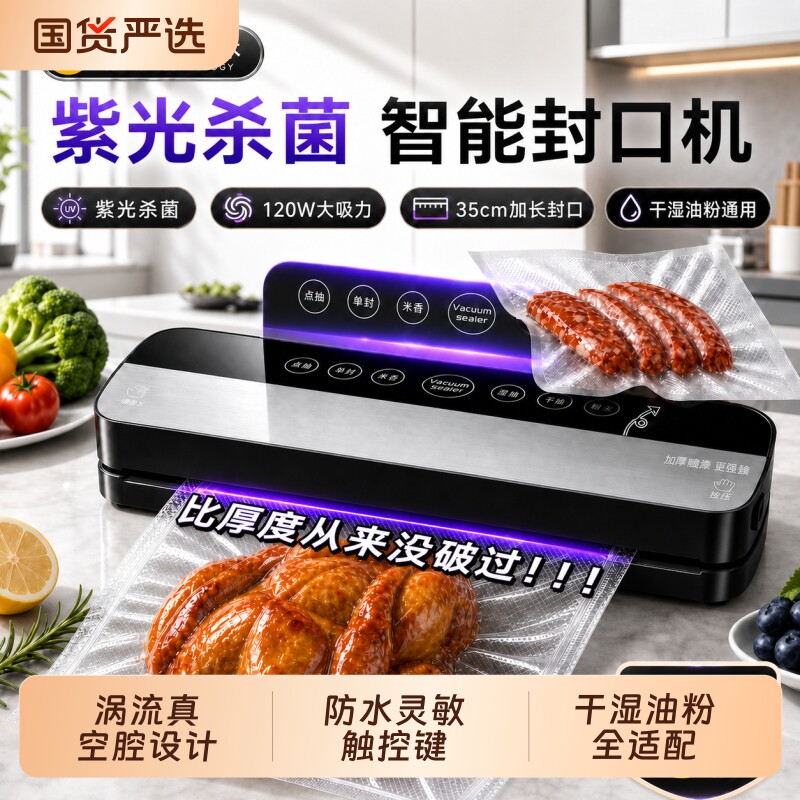 德国真空抽真空封口机家用小型保鲜塑封压缩食品包装全自动真空机