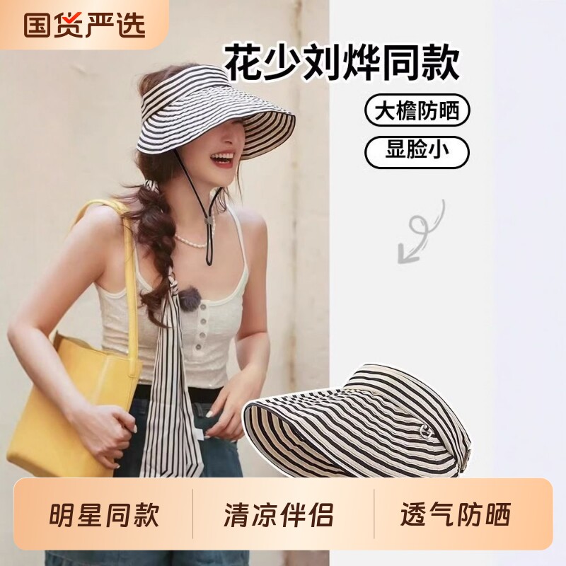 条纹大檐防晒遮阳帽女性户外图片