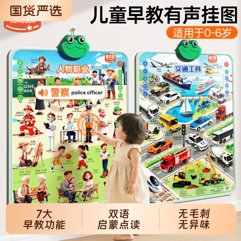 有声早教挂图婴幼儿童认知启蒙宝宝幼小衔接学习英文点读发声墙贴