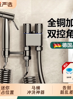 枪灰色高压马桶伴侣冲洗喷枪一进二出家用厕所全铜角阀妇洗喷头