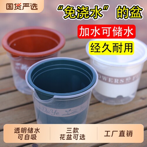 新款绿萝自动吸水花盆专用透明树脂水培套盆家用防烂根懒人花盆