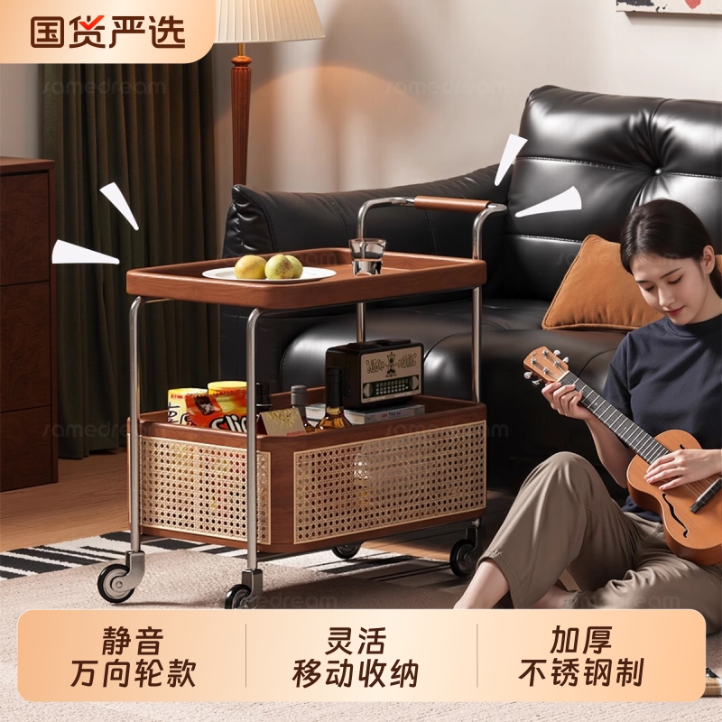 中古风可移动沙发边几小推车