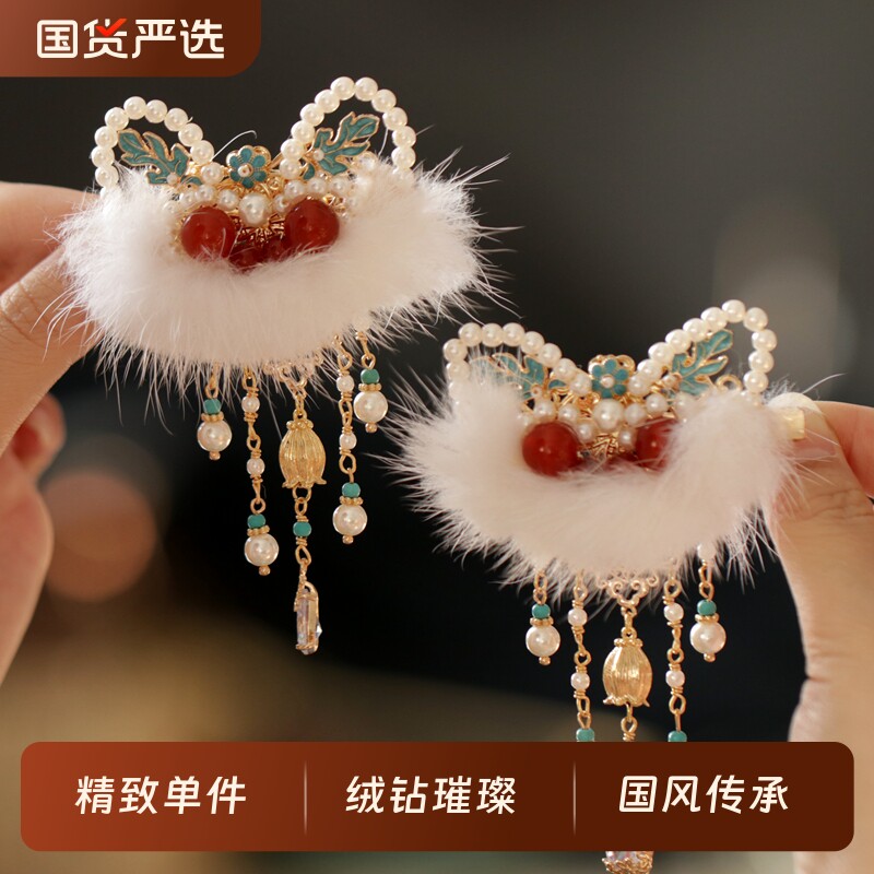 过年儿童2026新年醒狮流苏蝴蝶结发夹女童侧边刘海夹古风汉服发饰