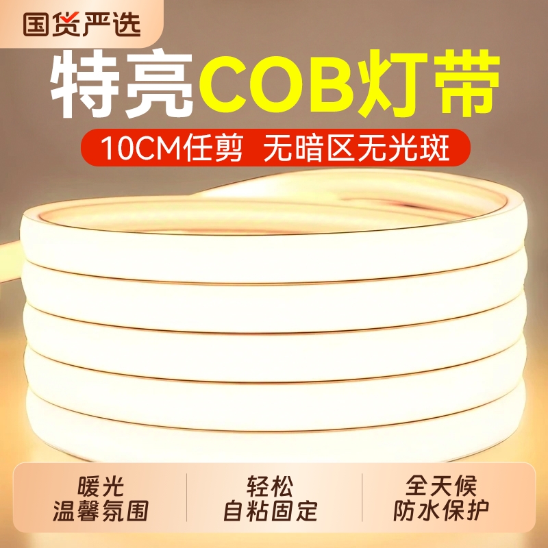 鼎雁led灯带220v户外防水超亮自粘线形灯家用客厅吊顶灯cob软灯条