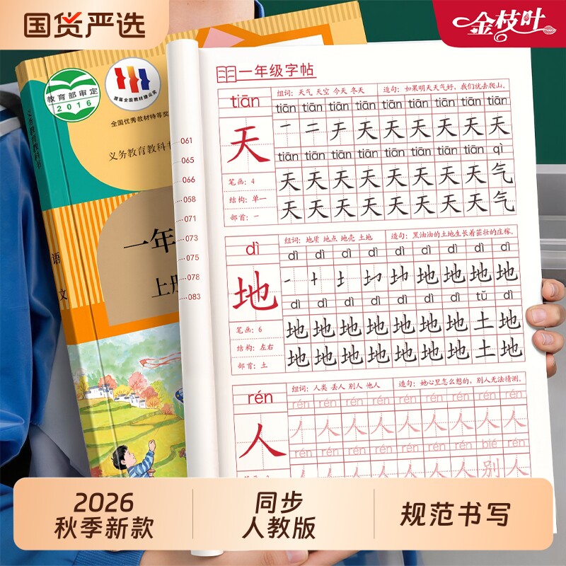 一年级生字二年级上册练字帖小学生专用三四五六年级下册生语文同步字帖人教版每日打卡练字本硬笔书法楷书练习册笔顺写字笔画组词