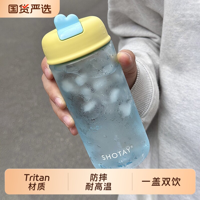 夏季2026新款吸管水杯女生tritan耐高温便携小巧学生透明塑料水杯