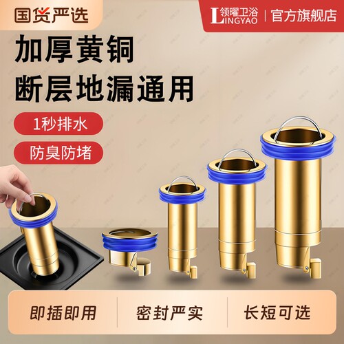 全铜防臭地漏内芯卫生间加长断层防返臭神器下水道通用止逆阀排水