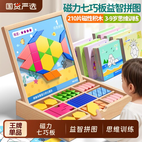 童木星益智七巧板磁力拼图思维训练智力开发幼儿教具立体方块积木