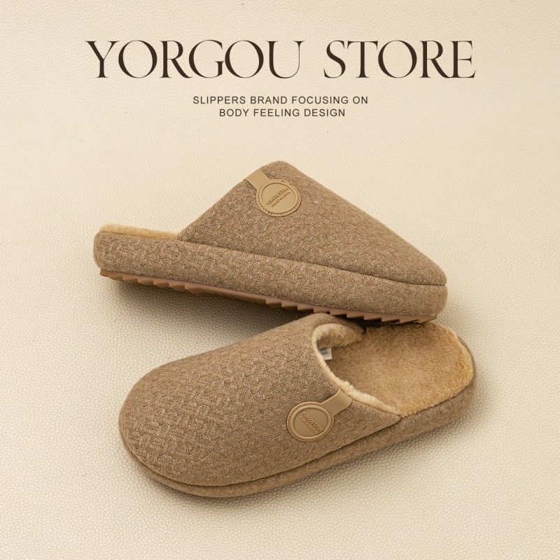 2025新款时尚居家布艺棉拖鞋秋冬季女室内艾草抗菌地板防滑厚底男