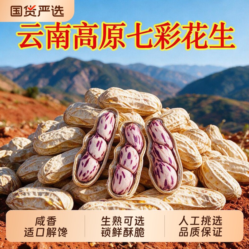 云南特产七彩花生水煮熟花生带壳新货五彩炒货零食咸干新鲜晒干