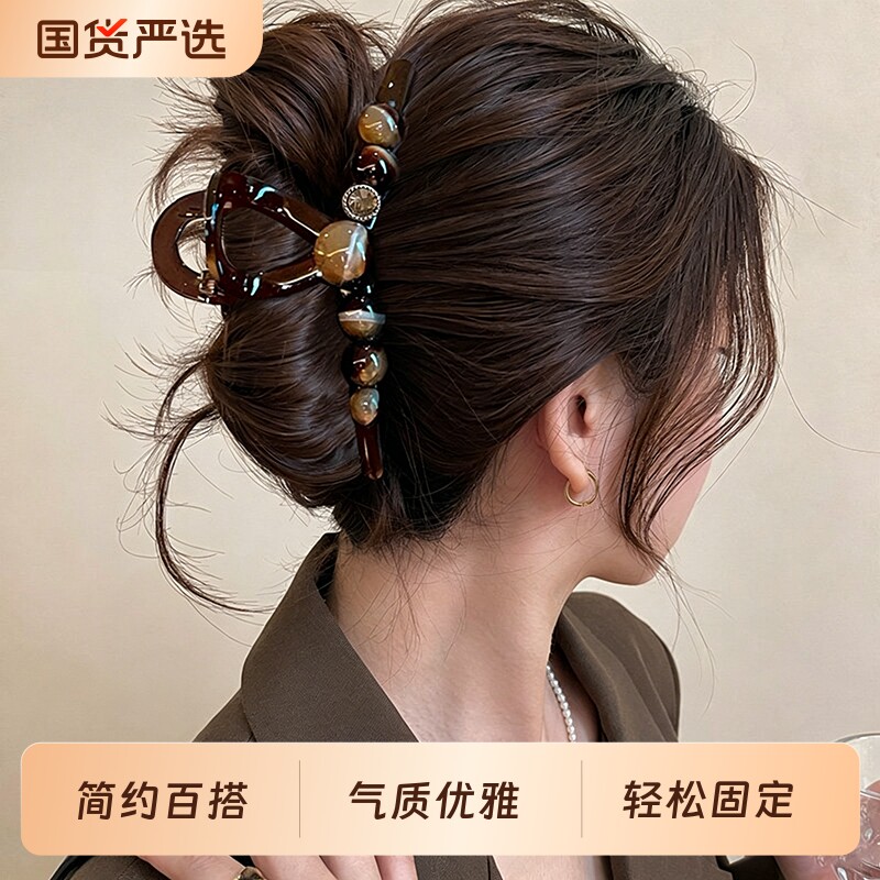 高级感圆珠抓夹女2026新款发夹女后脑勺复古发饰大号发量多鲨鱼夹