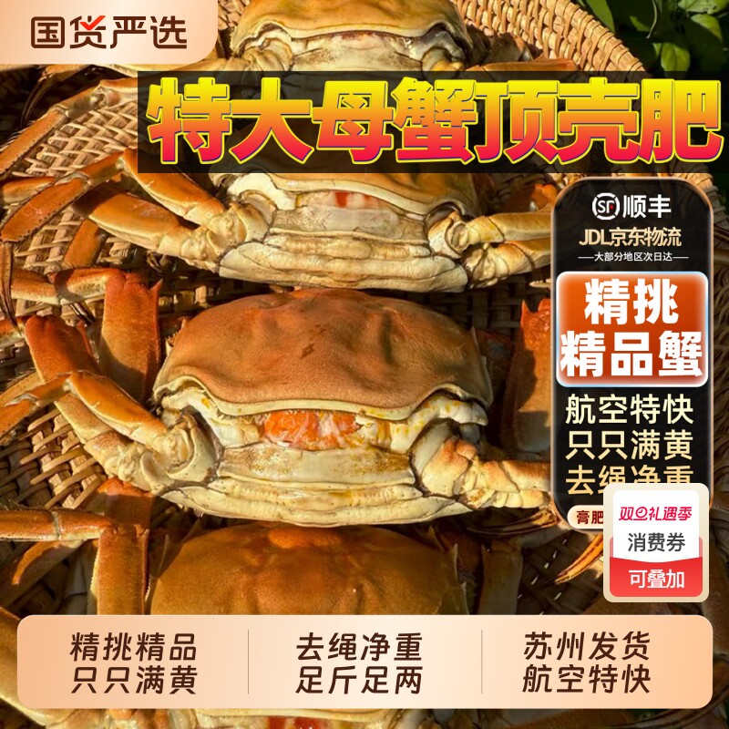 特大精挑蟹精品大闸蟹鲜活螃蟹全母公河蟹5两礼盒苏州发水产送礼