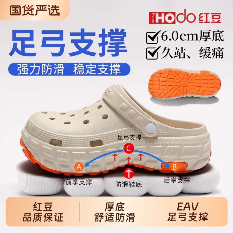 红豆拖鞋男士夏季洞洞鞋2026新款防臭防滑足弓支撑外穿软底手术室