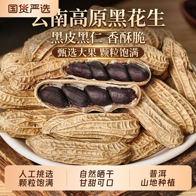 新货富硒黑花生带壳生吃种子籽云南鲜湿晒干糯老品种普洱黑皮油炸图片