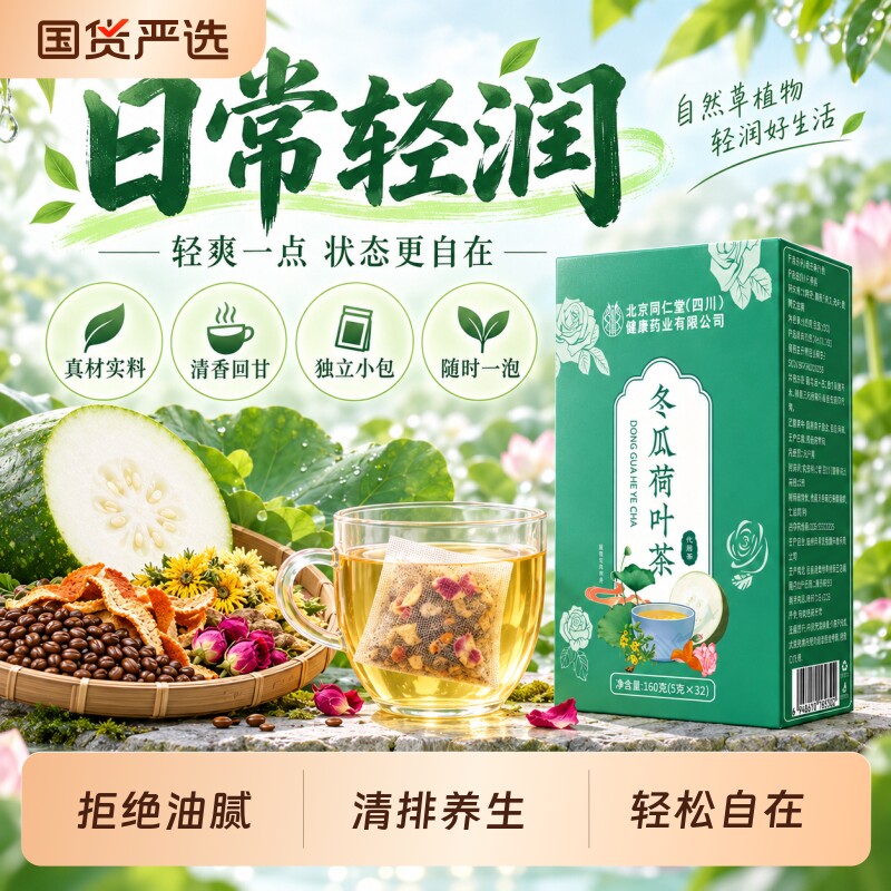 北京同仁堂冬瓜荷叶茶刮油脂正品橘皮玫瑰旗舰店养生决明子花茶包