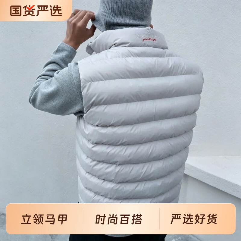 秋冬季美式排骨加厚高级感夹棉马甲刺绣立领保暖无袖休闲户外上衣