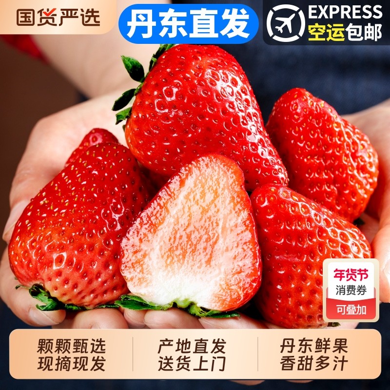 丹东草莓现摘现发果大鲜甜汁水皆宜红颜99牛奶甜奶油草莓生鲜空运,水产肉类/新鲜蔬果/熟食,草莓,淘宝优惠券,粉丝福利购,淘宝优惠卷