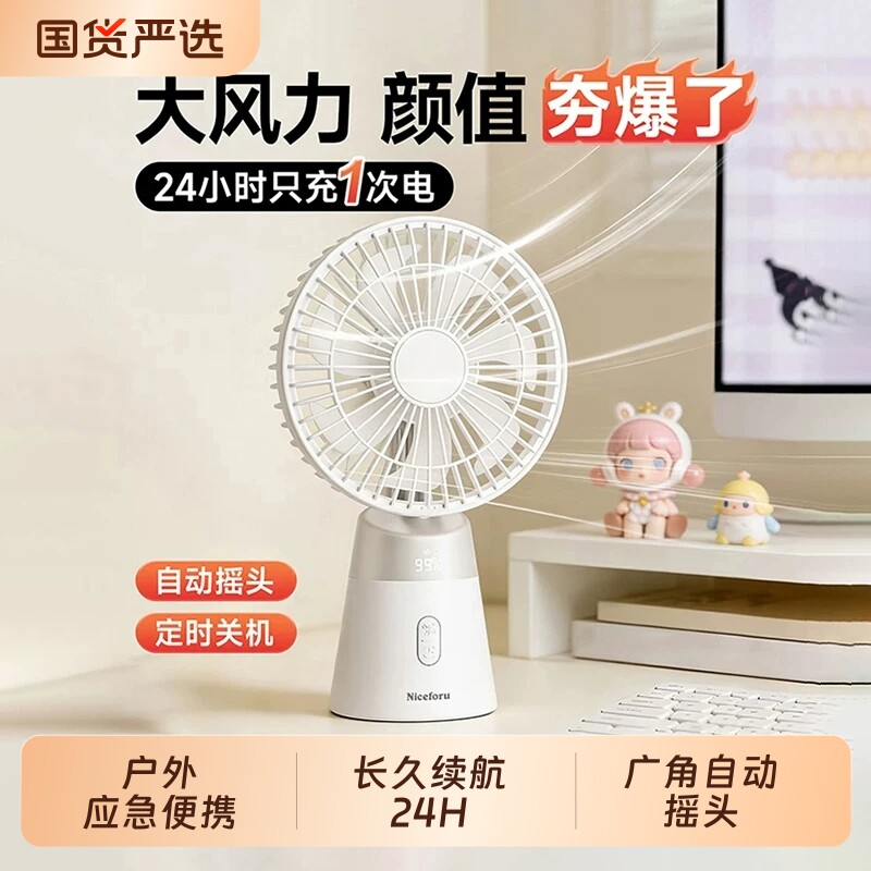 【自动摇头】能适桌面小风扇宿舍静音强风力USB长续航可摇头风扇