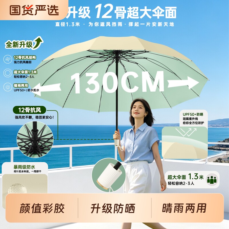 超大号雨伞加大加厚加固男士双人三人伞晴雨两用手动折叠遮阳伞女