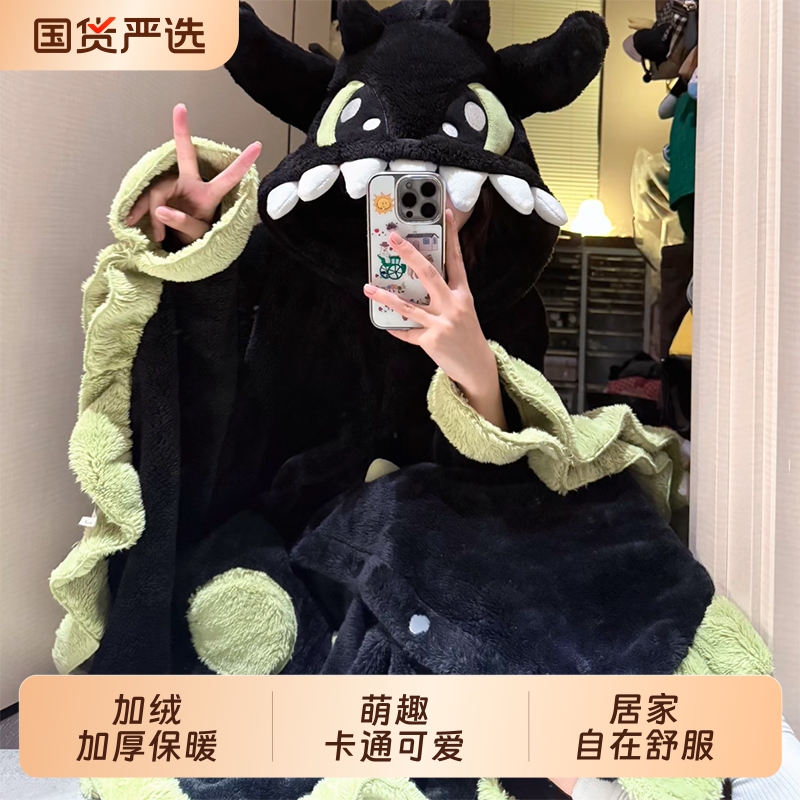 冬季珊瑚绒睡袍女睡衣斗篷