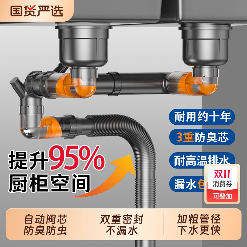 厨房洗菜盆下水管排水管防臭神器