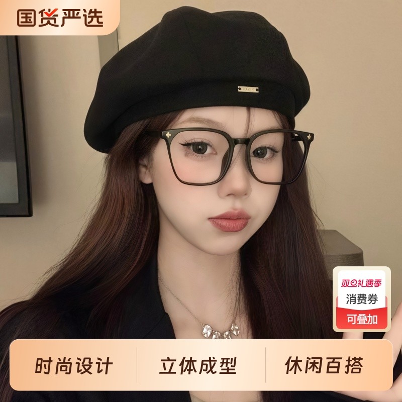 八角帽大头围贝雷帽女2025新款美拉德报童帽秋冬日系复古画家帽子