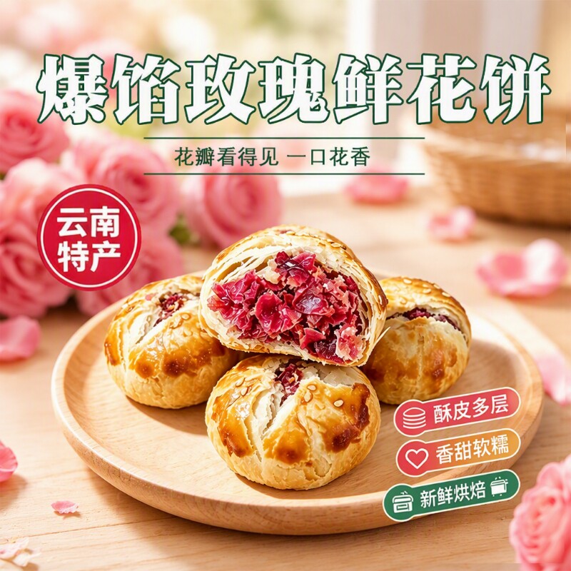 鲜花饼各地美食特产零食糕点心糕点云南特产试吃国货玫瑰花解馋