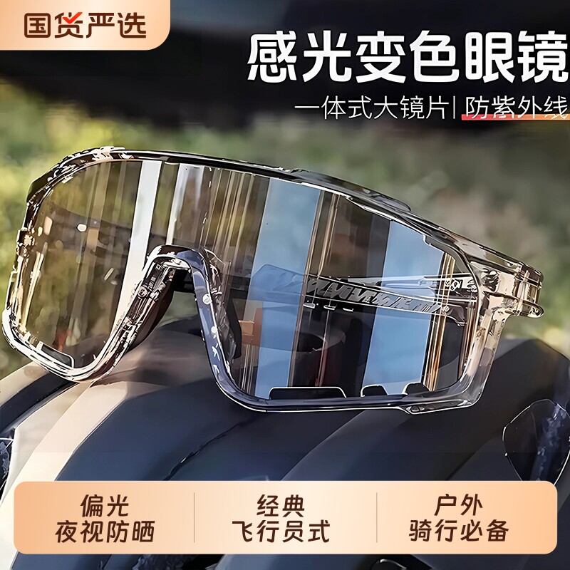 骑行护目镜防风眼镜变色日夜两用骑运动感光防虫飞行员夜视复古