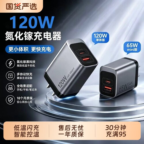 适用苹果安卓120W氮化镓充电器